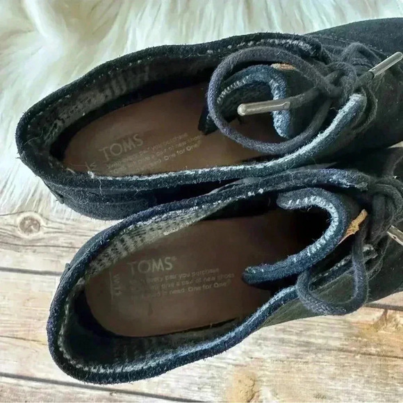 Toms Wedges Booties Shoes Sz 11 Black Suede Leather - Picture 6 of 10